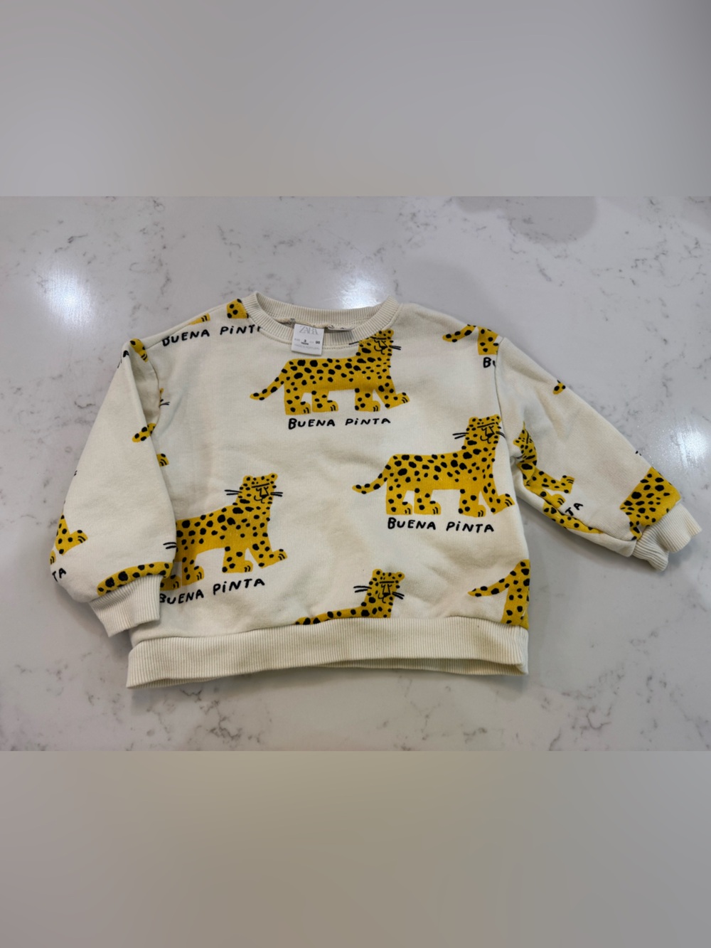Zara Cream Sweatshirt with Yellow and Black Leopard Print